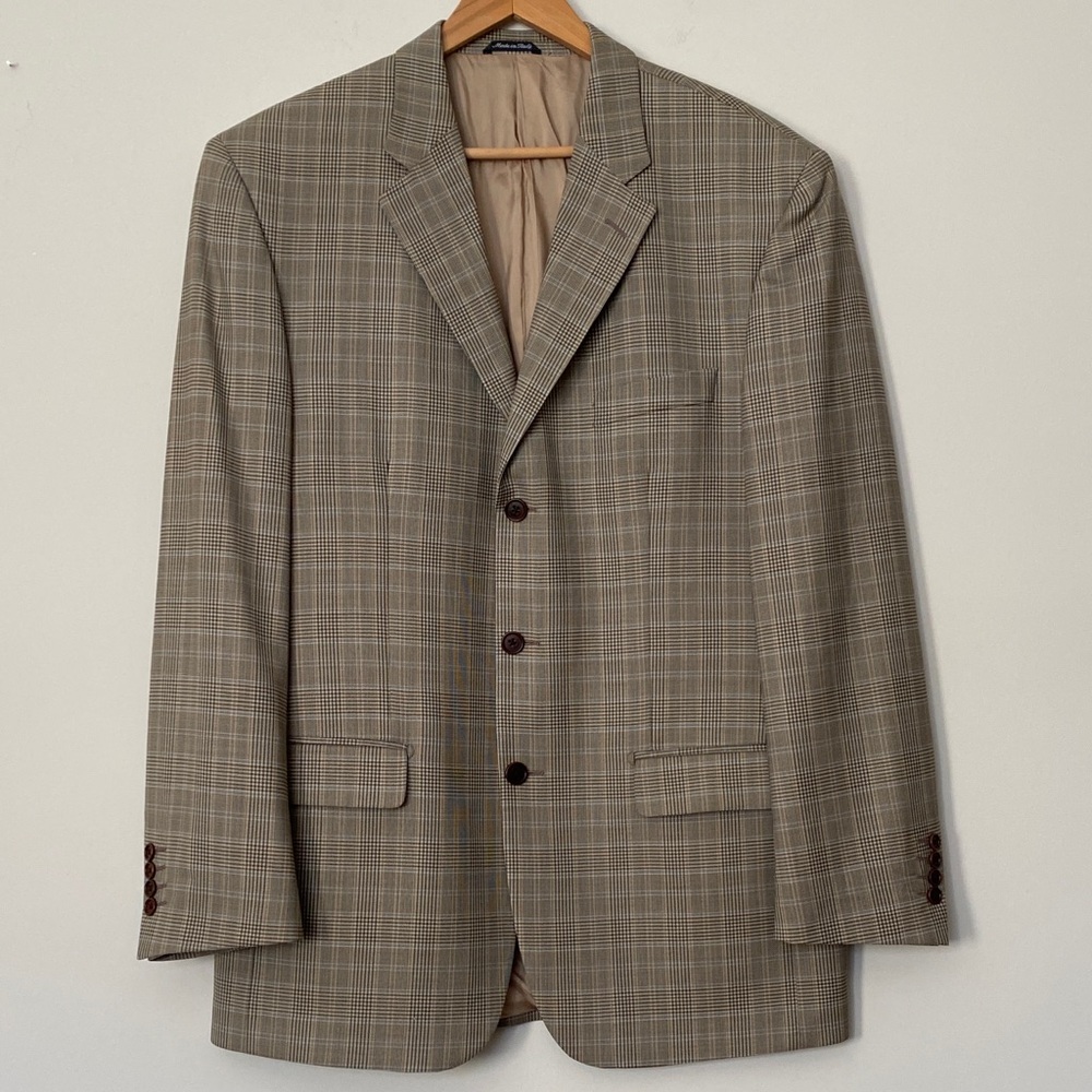 Missoni Men's Classic Tan Plaid Wool Blazers Jacket Single Breasted 42L Italy